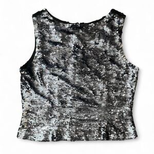 Alyce Designs Silver Sequin Sleeveless Tank Top